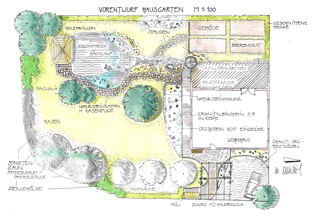 Gartenplanung/Entwurf mit Teich von Garten- und Landschaftsbaufirma